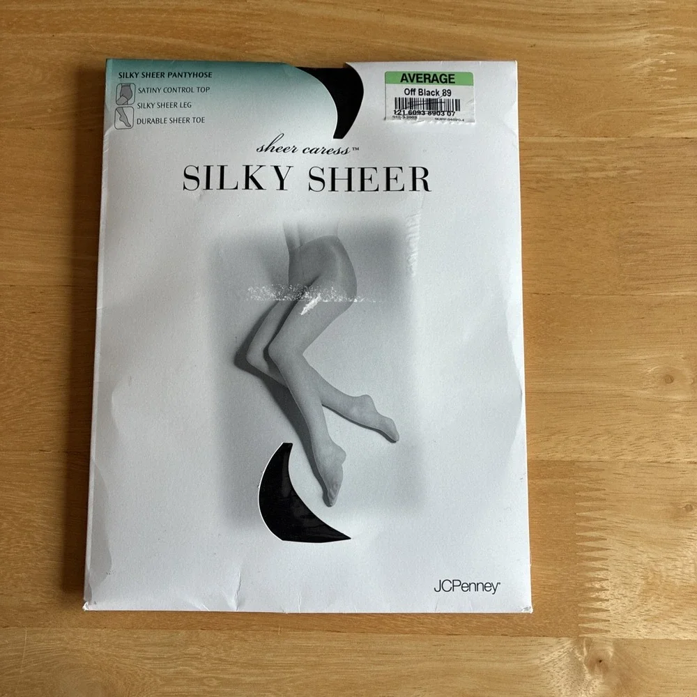 Sheer Caress Silky Sheer Pantyhose Off Black Average Size NWT